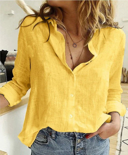 Freizeit Weiß Gelbe Hemden Knopf Revers Cardigan Top Lady Lose Langarm Oversized Shirt Damen Blusen Casual Tunika Blusas