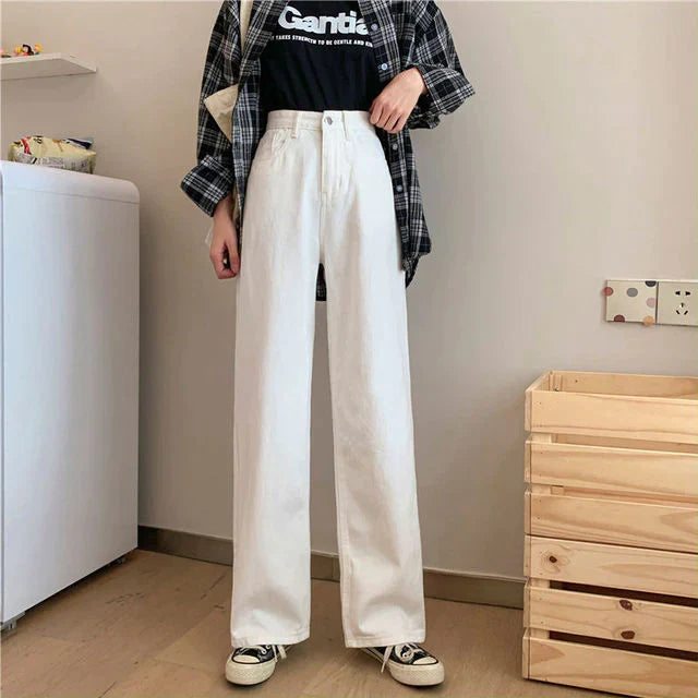 Sommer Frauen Braune Jeans Hohe Taille Lose Gerade Breite Bein Denim Weibliche Y2k Casual Streetwear Vintage Baggy Hose