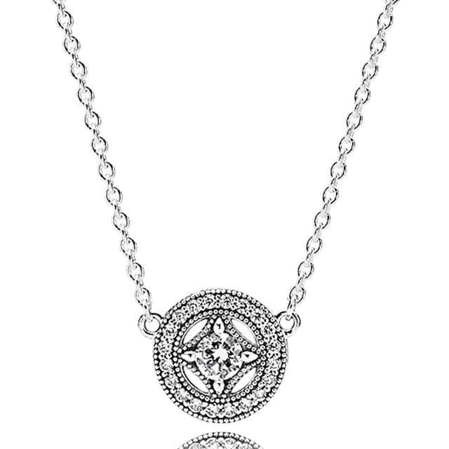 Neue 925 Sterling Silber Zeitlose Eleganz Schneeflocke akzentuierte kreisförmige Herzen Collier Halskette für beliebte Perlen Charm DIY Schmuck