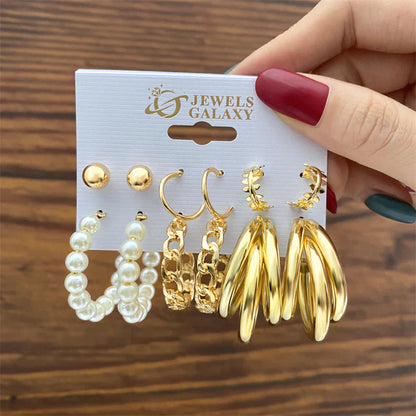 Vintage Gold Farbe Ohrringe Set Geometrie Perle Ohrringe Für Frauen Einfache Quadratische Runde Mode Party Schmuck 2022 Neu